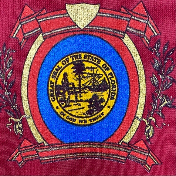 Vintage 90’s Florida In God We Trust Red Crewneck Sweatshirt Made in USA Medium - Picture 6 of 9